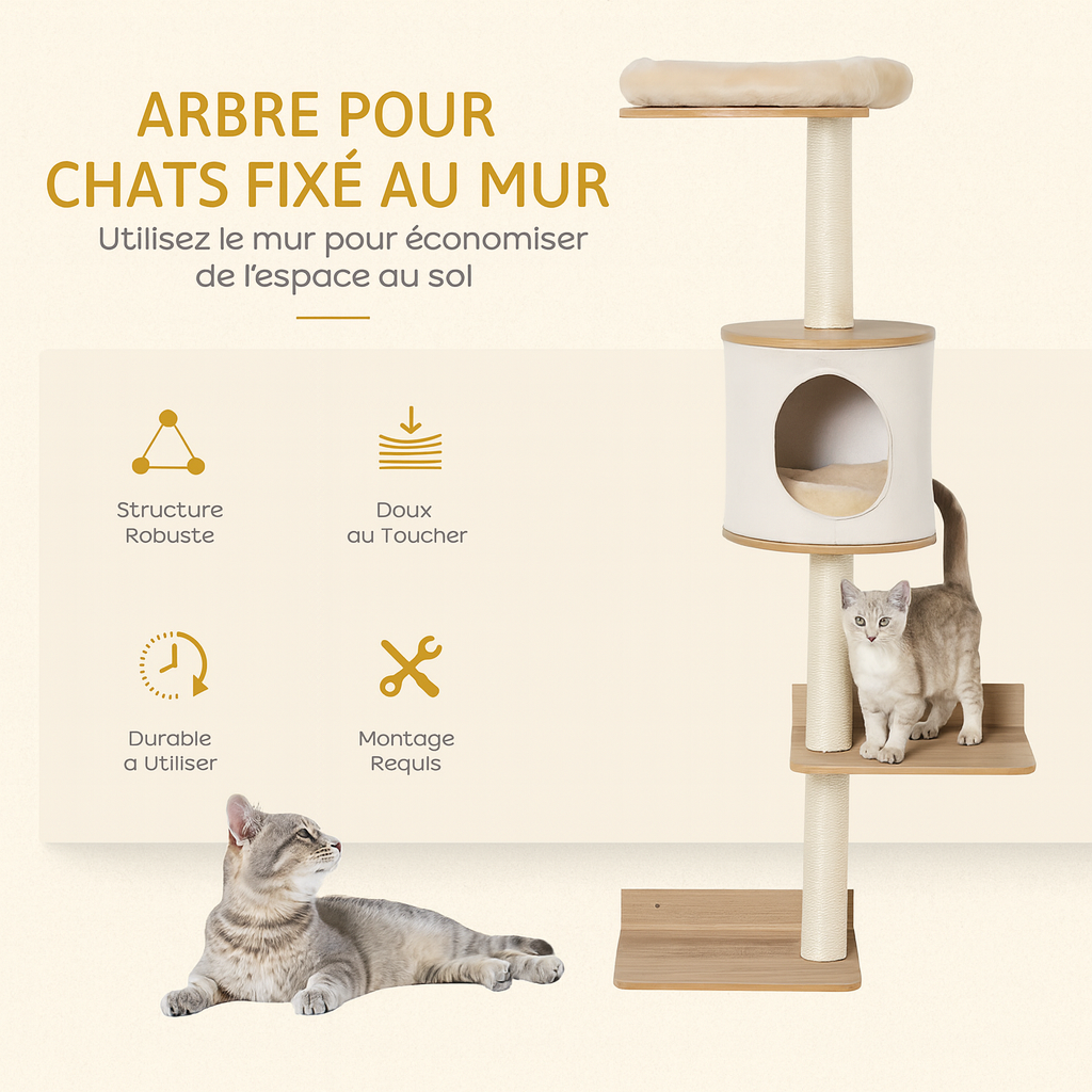 Arbre à Chat Mural Beige Design