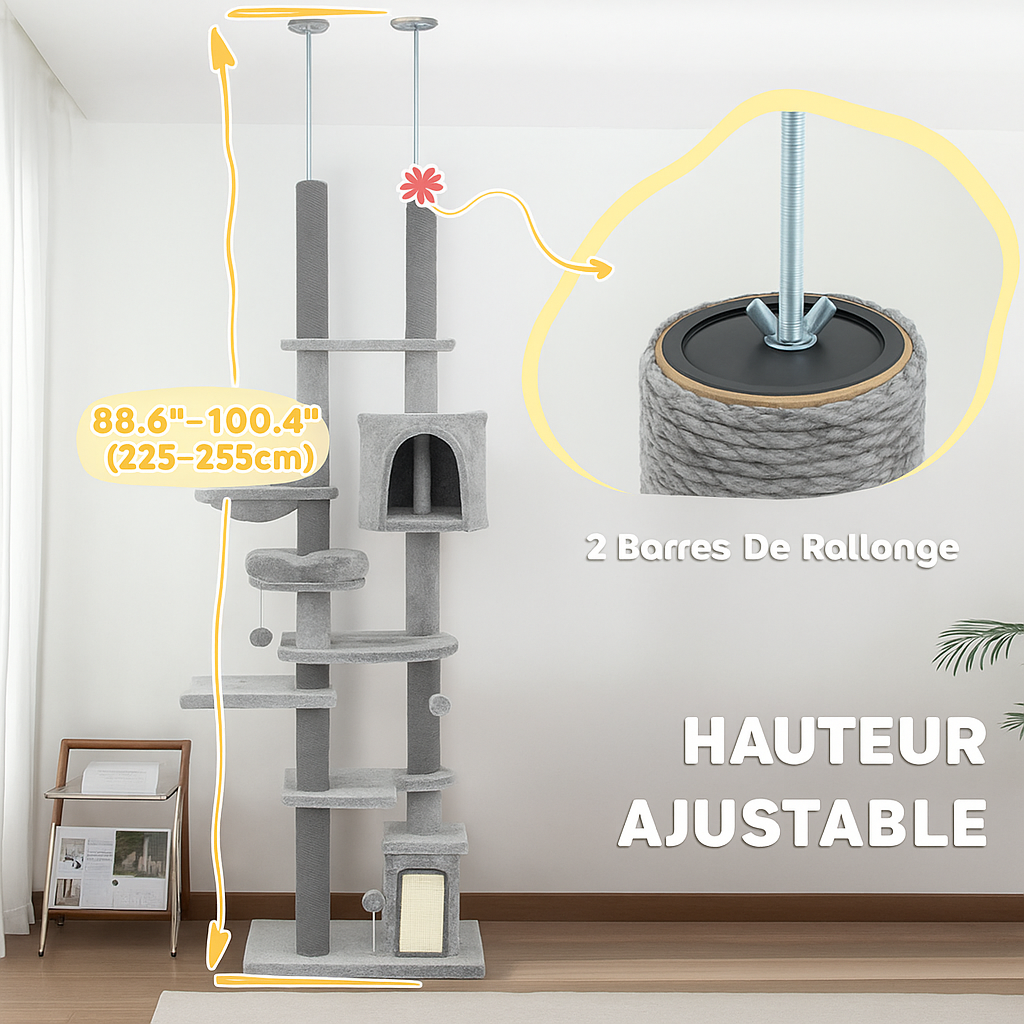 Arbre à Chat Gris du Sol au Plafond