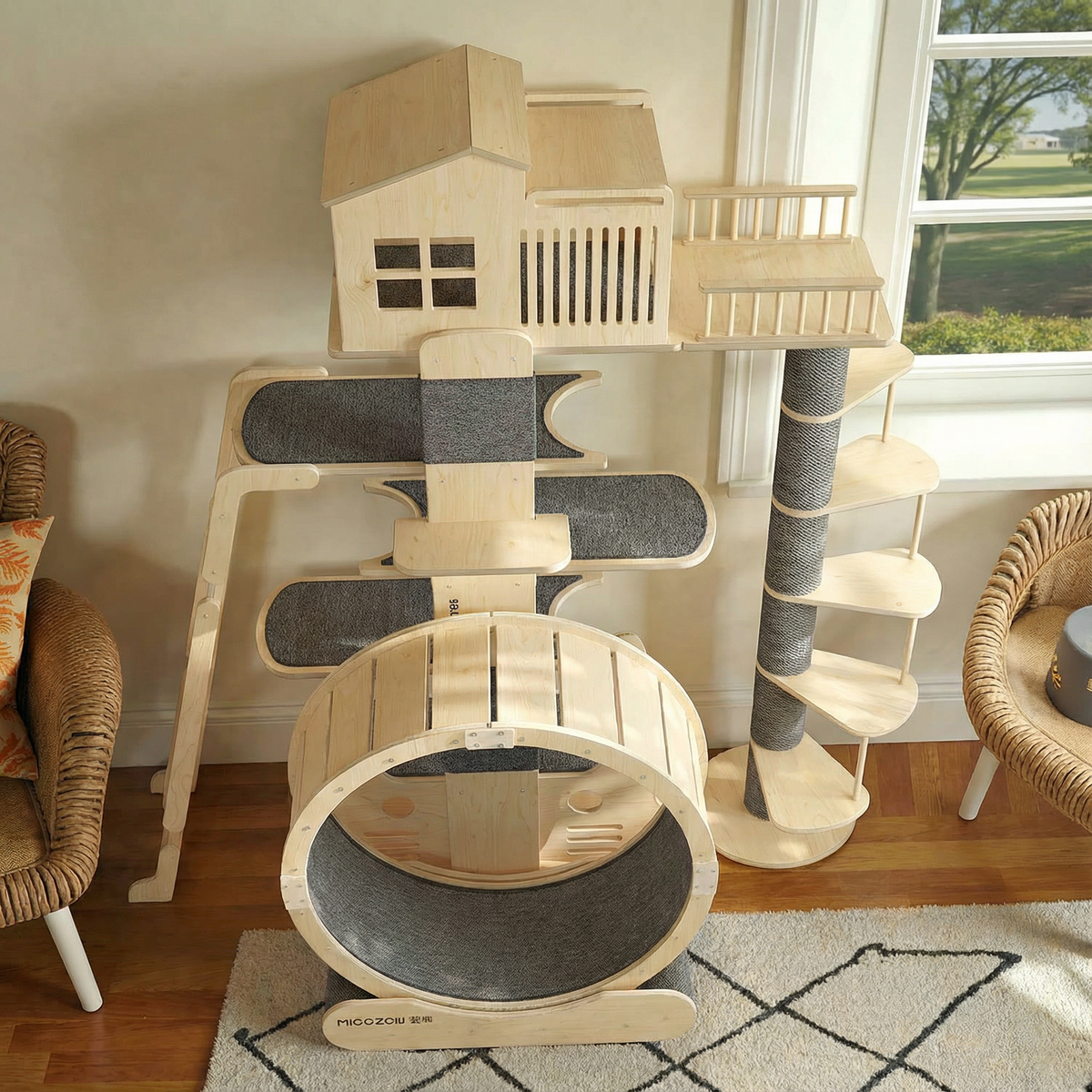 Arbre à Chat XXL en Bois avec Roue