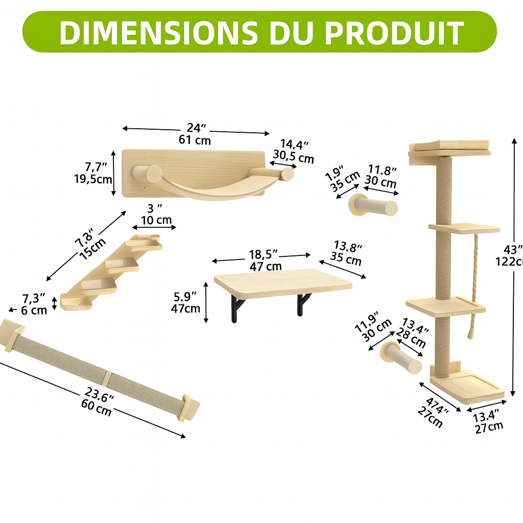 Arbre à Chat Mural avec Grattoir