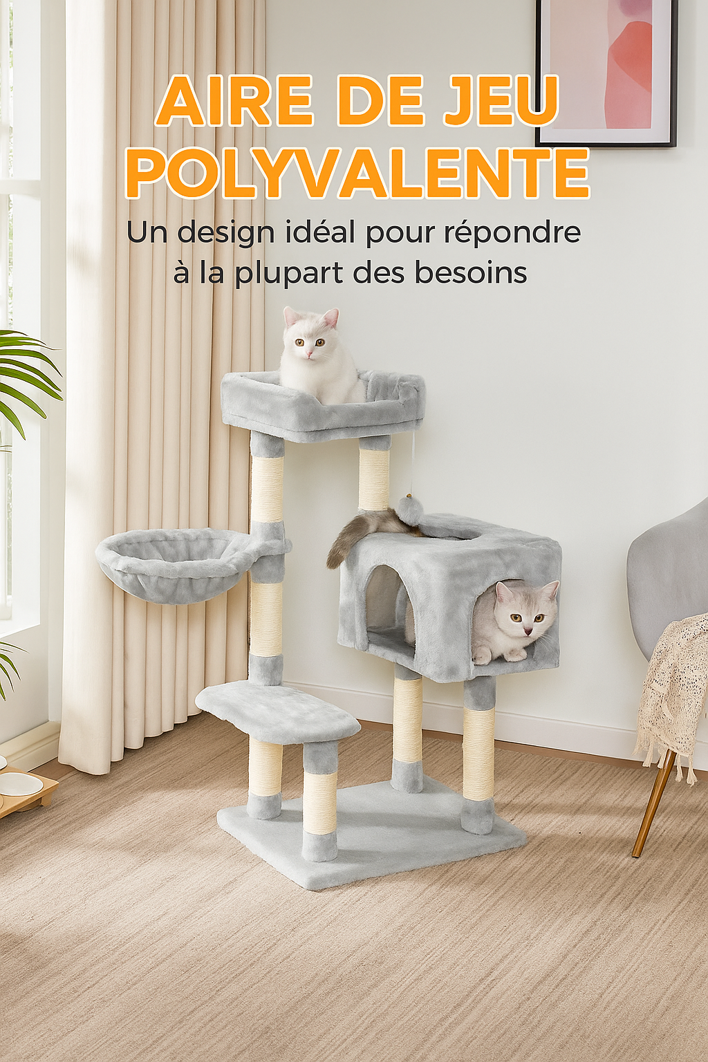 Arbre à Chat Gris avec Hamac