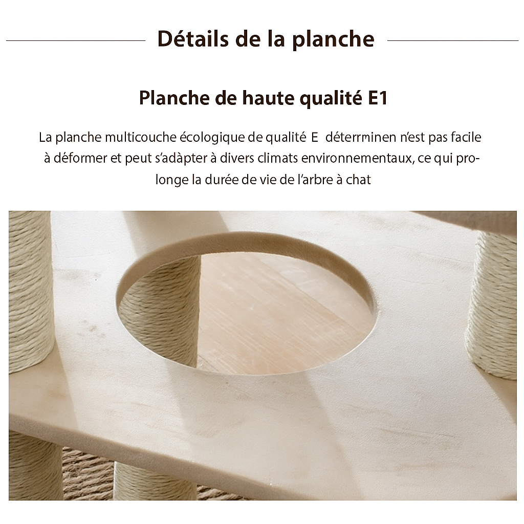 Arbre à Chat Blanc avec Niche en Bois
