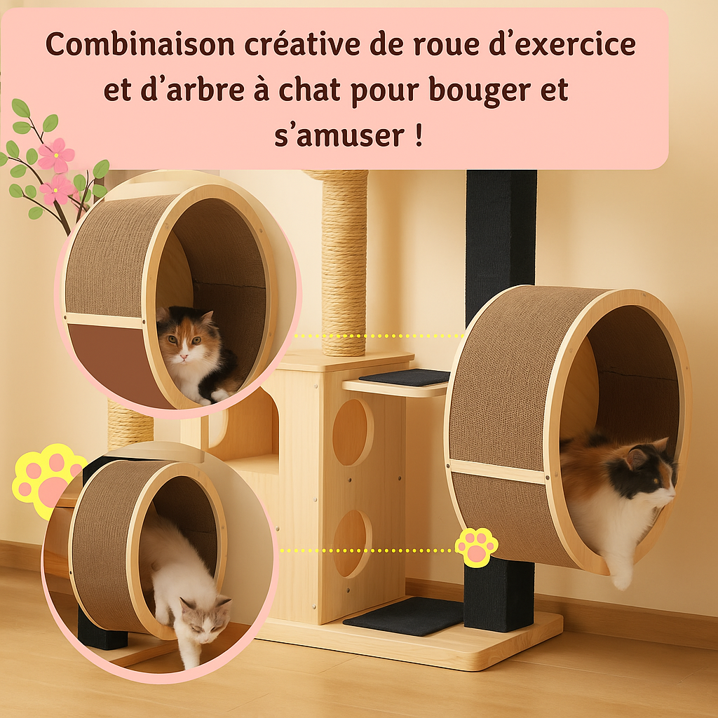 Arbre à chat en Bois avec Roue