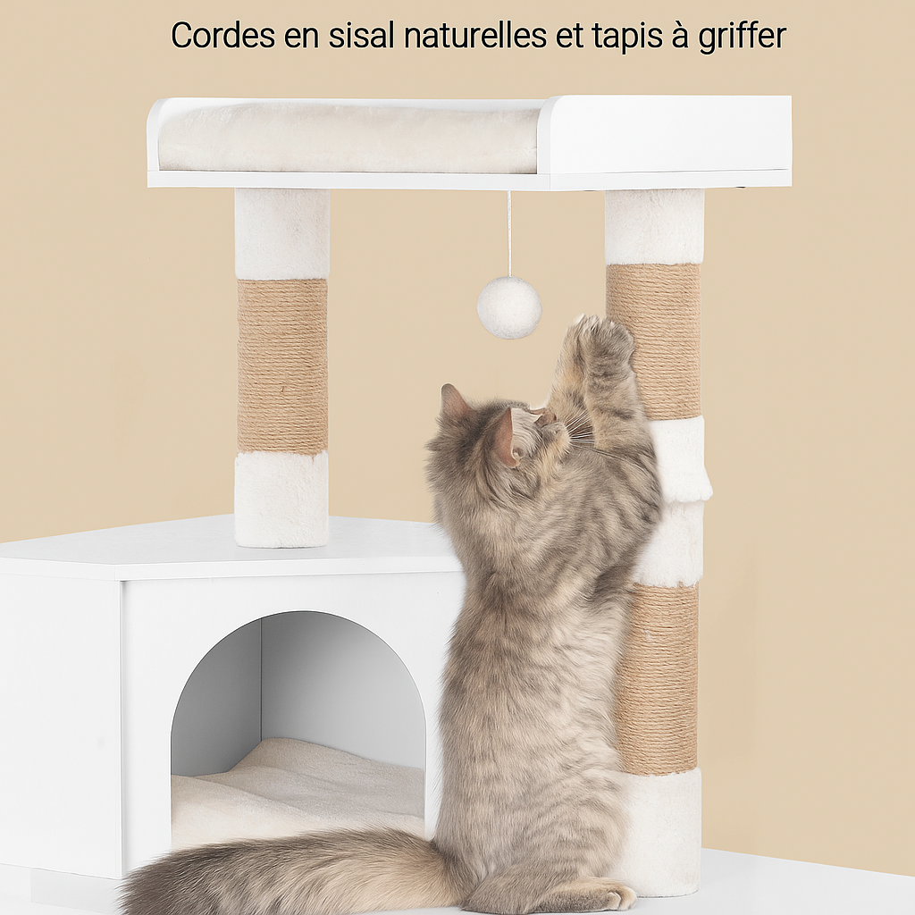 Arbre à Chat Blanc avec Litière
