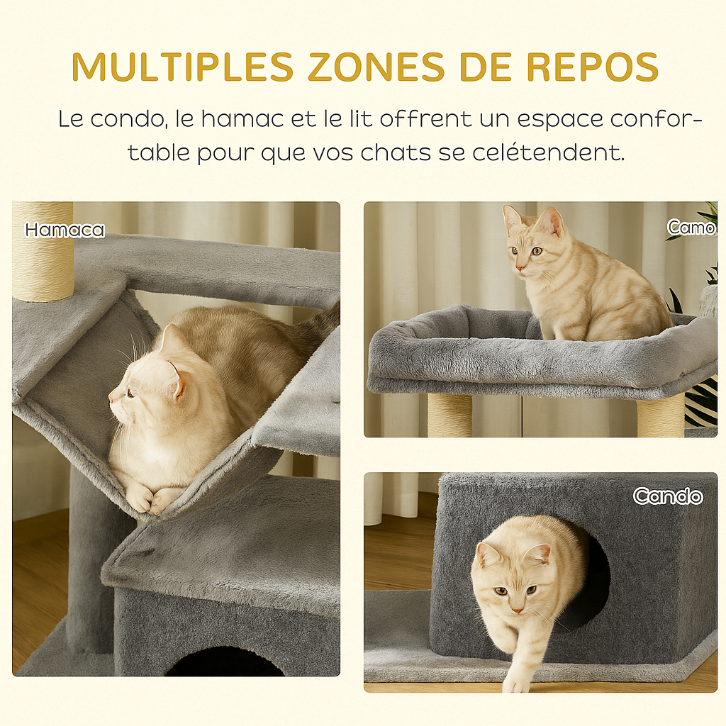 Arbre à Chat Gris avec Perchoir