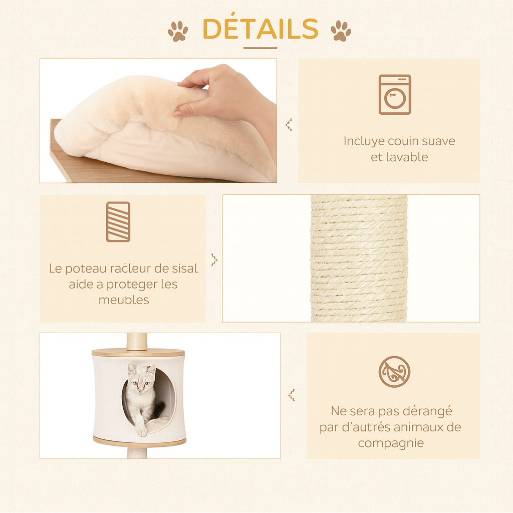 Arbre à Chat Mural Beige Design