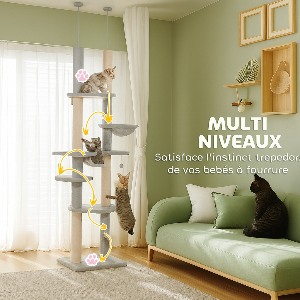 Arbre à Chat Beige du Sol au Plafond