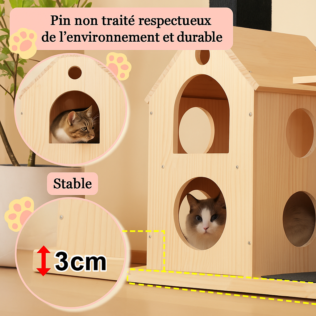 Arbre à chat en Bois avec Roue