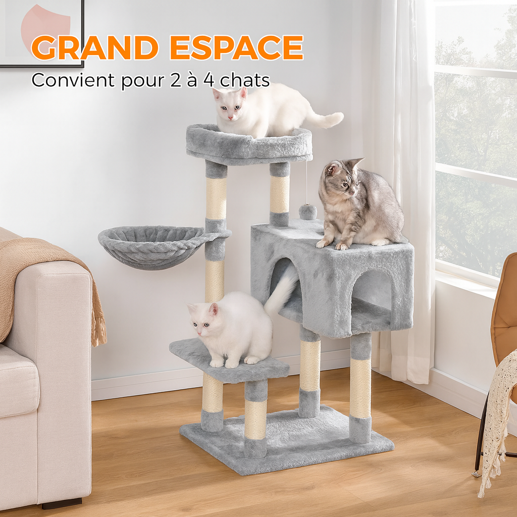Arbre à Chat Gris avec Hamac