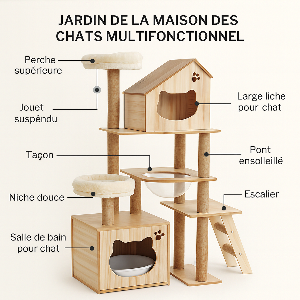 Arbre à Chat Litière en Bois