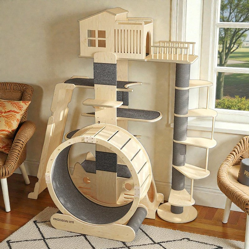 Arbre à Chat XXL en Bois avec Roue