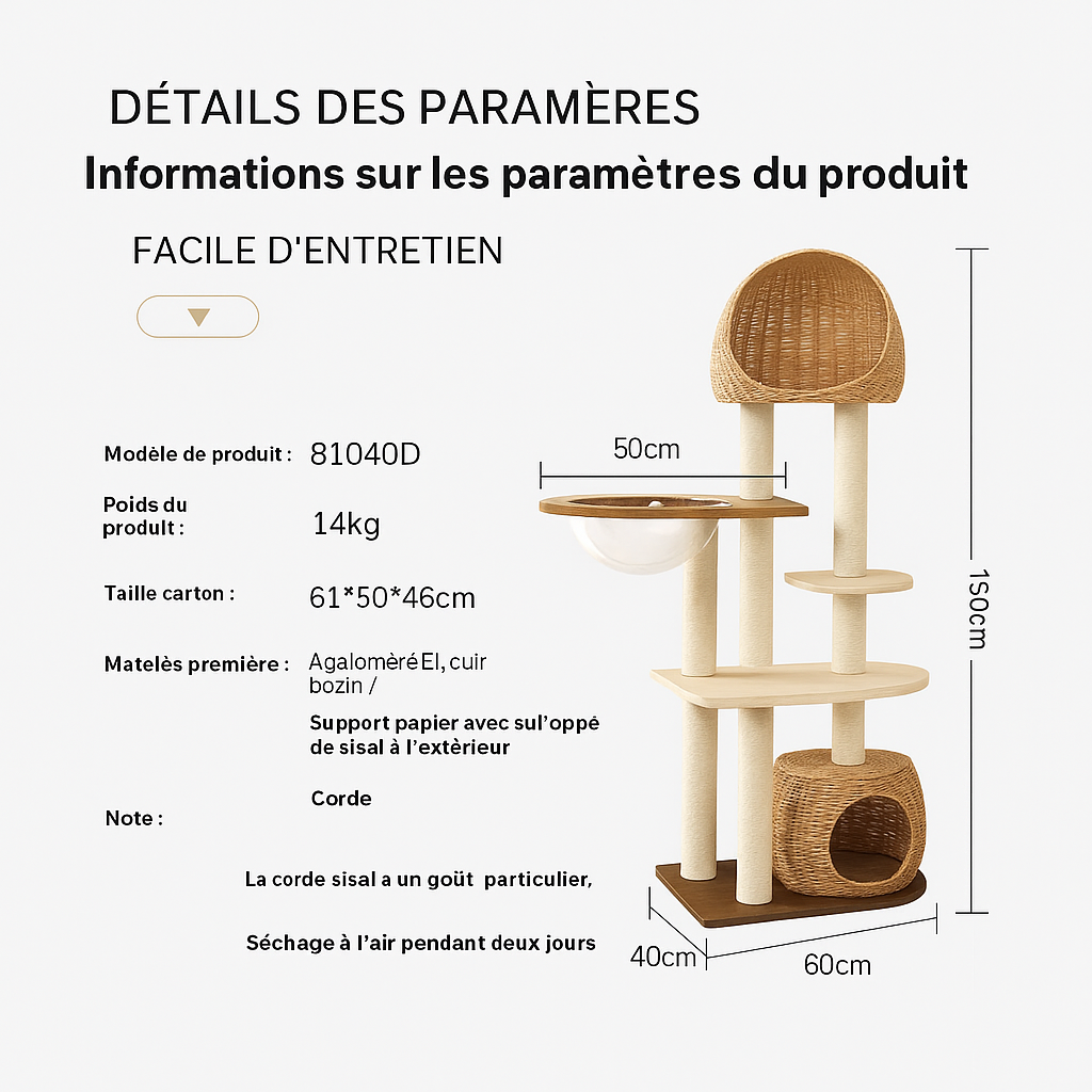 Arbre à Chat Blanc avec Niche en Bois