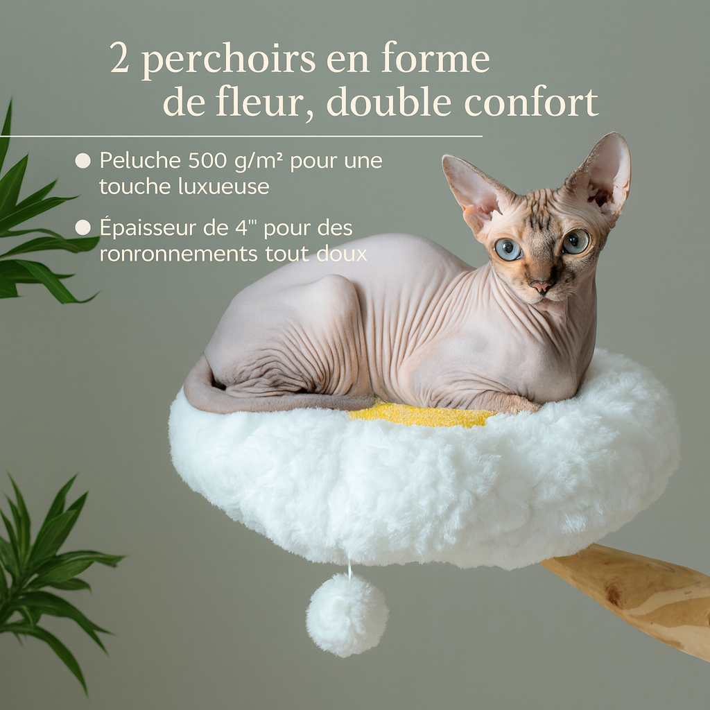 Arbre à Chat Design Blanc Fleur