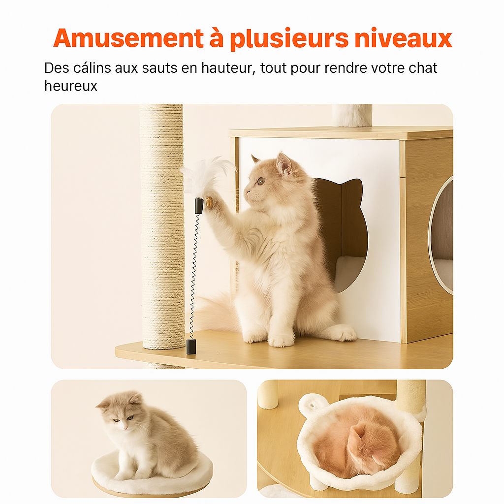 Arbre à Chat Blanc et Bois