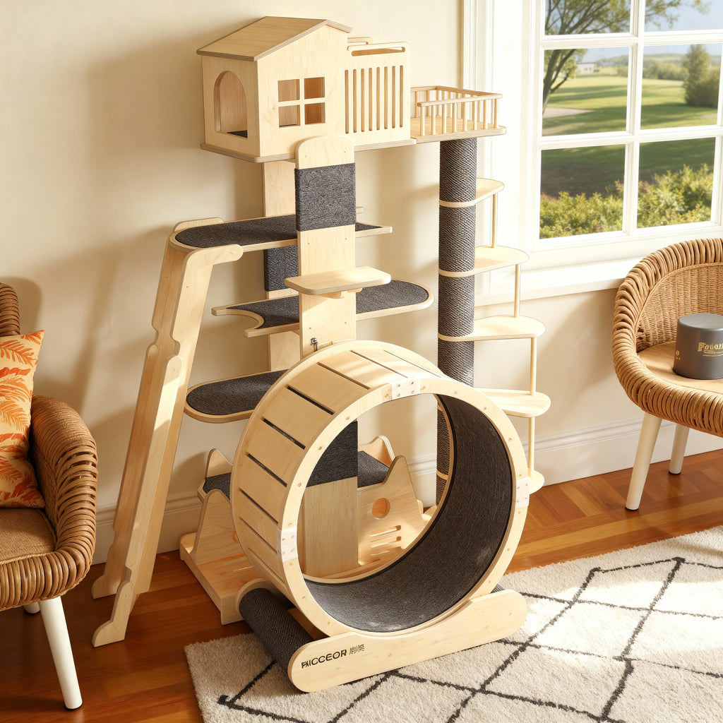 Arbre à Chat XXL en Bois avec Roue