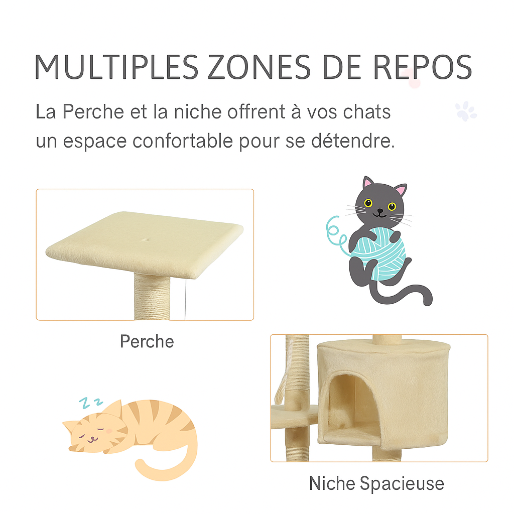 Arbre à Chat Blanc avec Niche