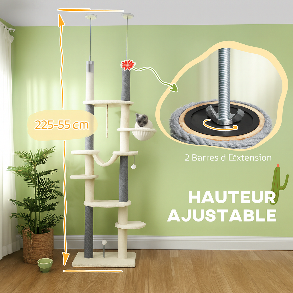 Arbre à Chat Beige du Sol au Plafond