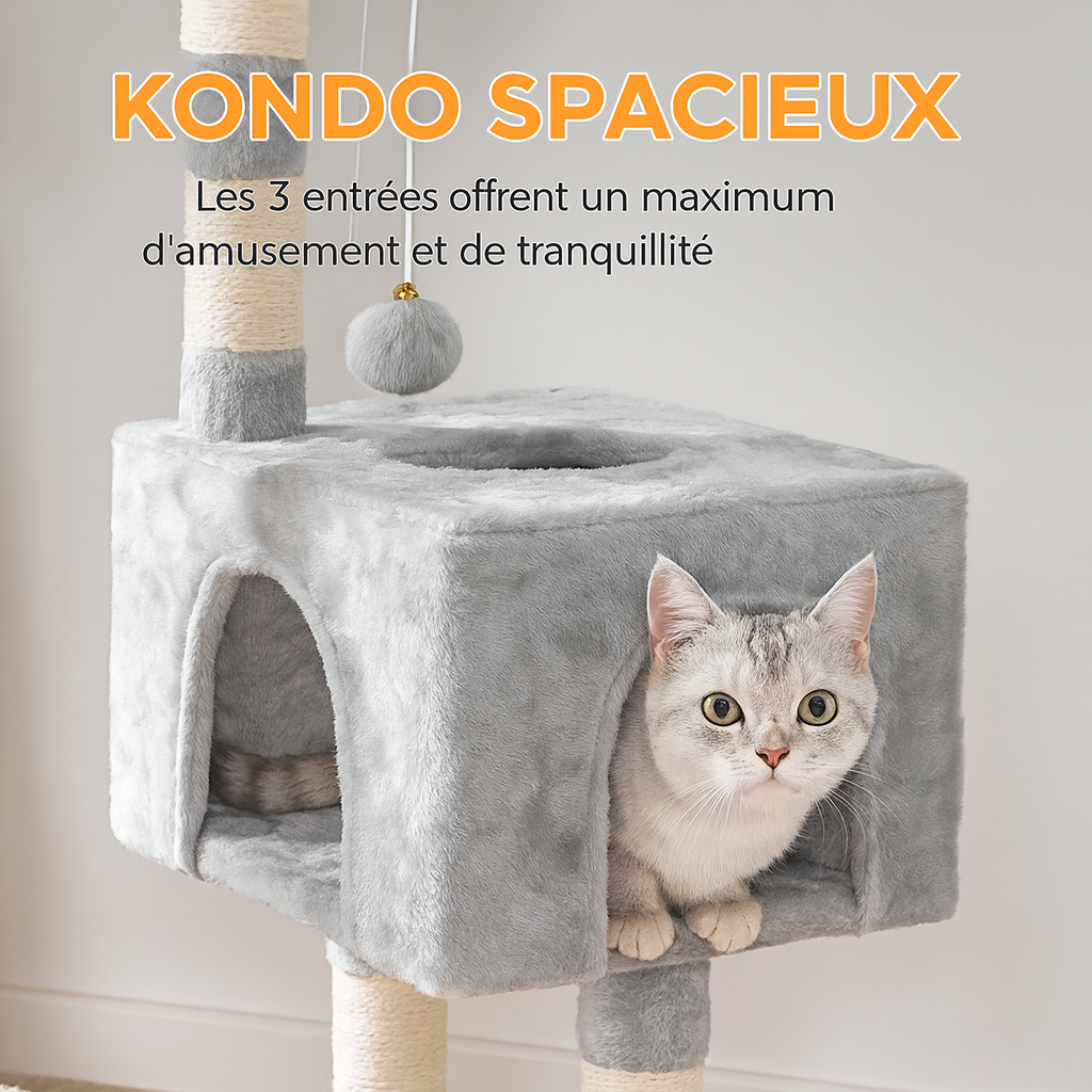 Arbre à Chat Gris avec Hamac