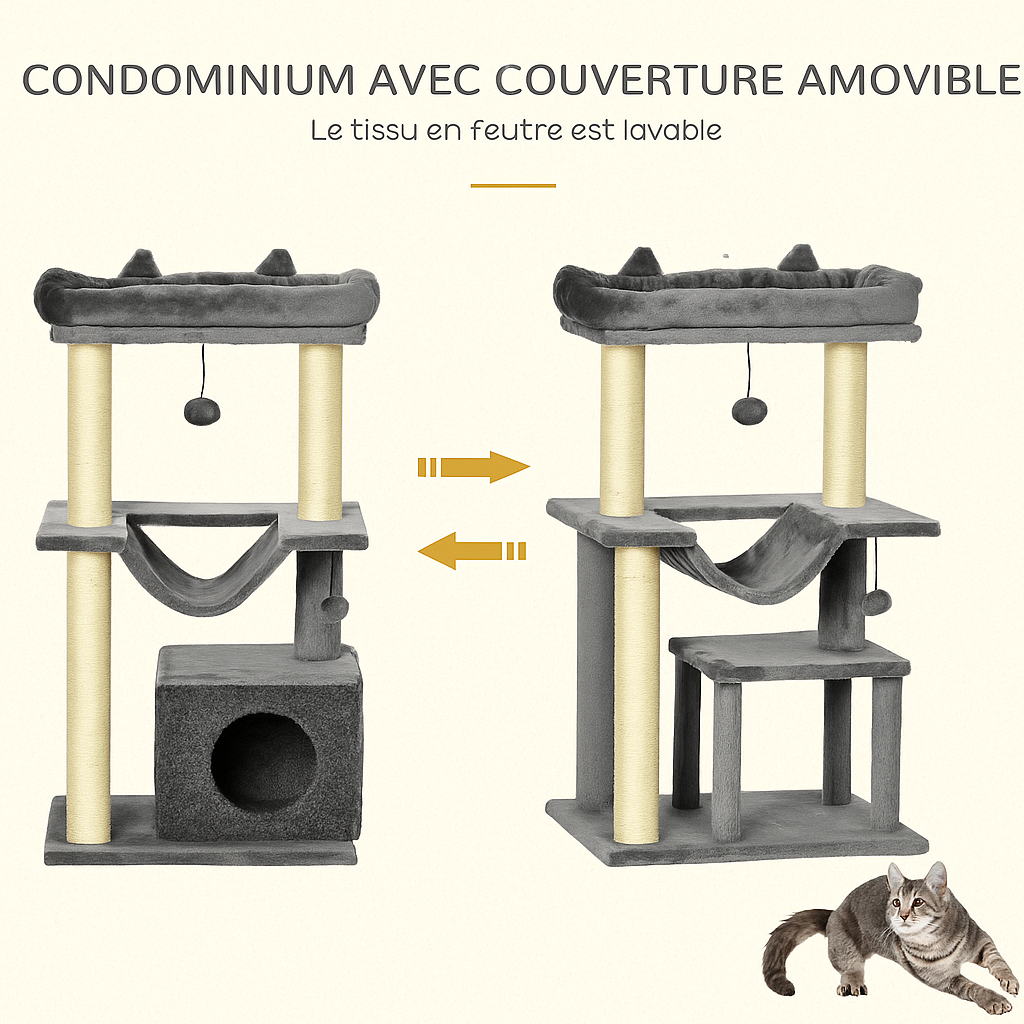 Arbre à Chat Gris avec Perchoir