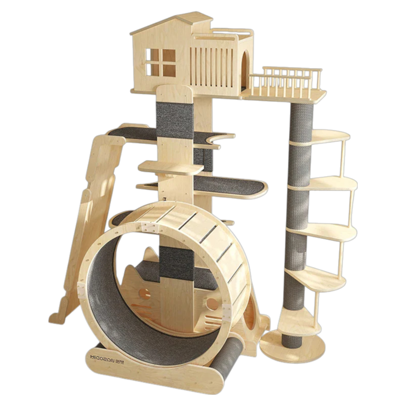 Arbre à Chat XXL en Bois avec Roue