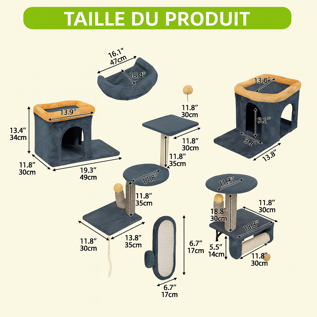 Arbre à Chat Mural gris Foncé