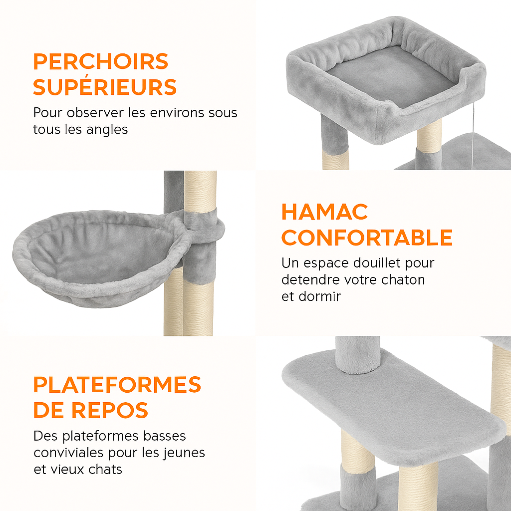 Arbre à Chat Gris avec Hamac