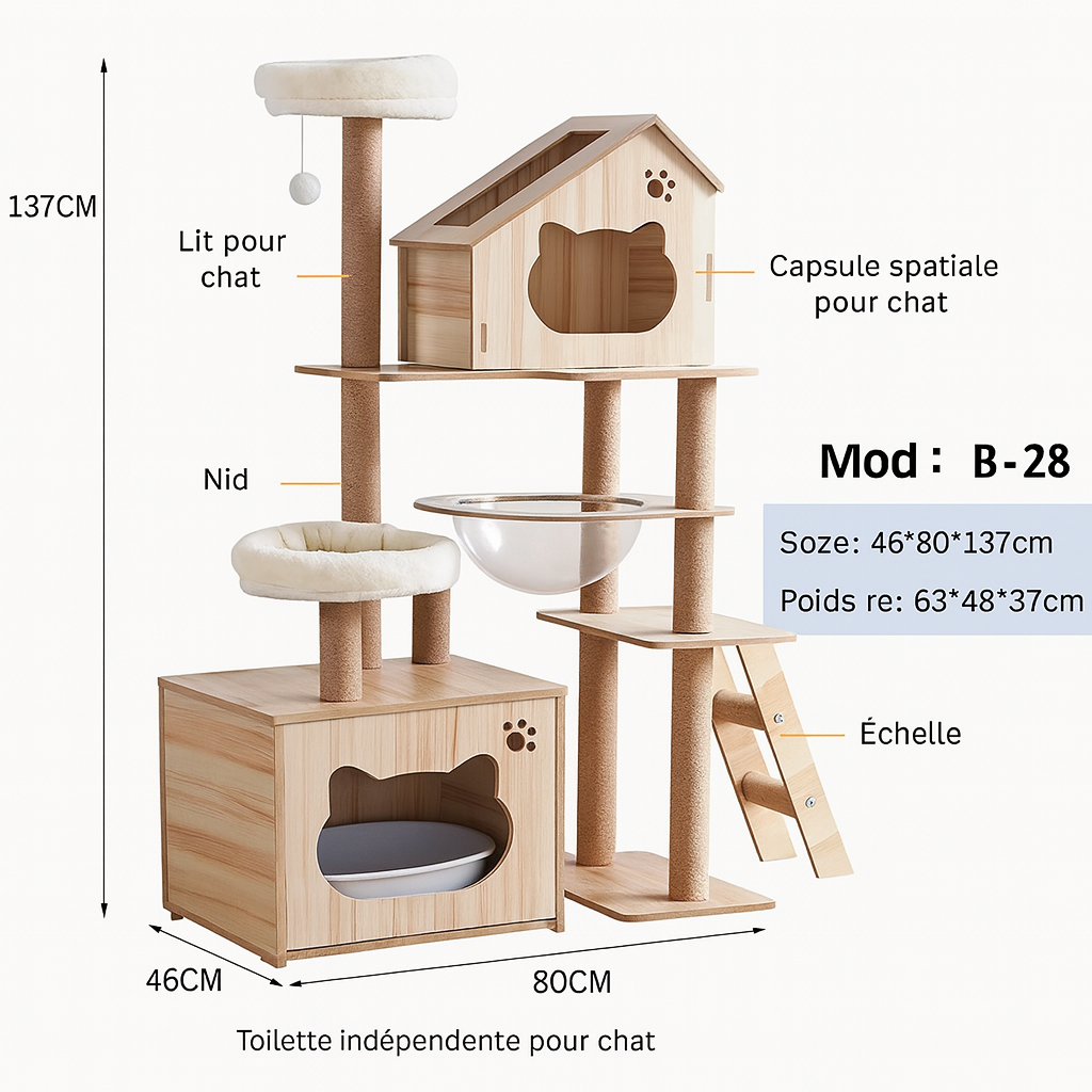 Arbre à Chat Litière en Bois