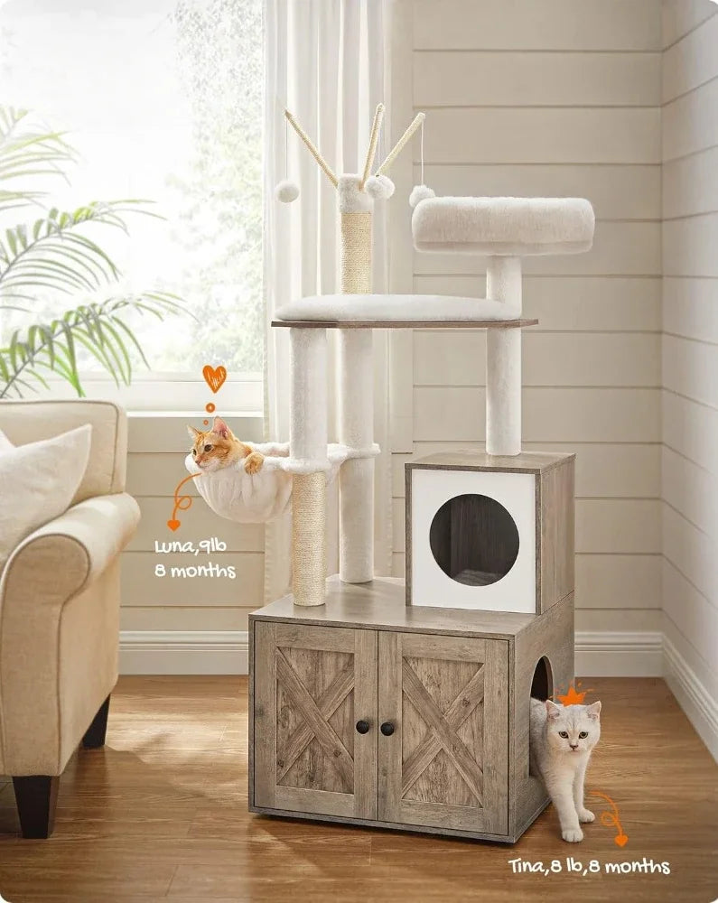 Meuble Arbre à Chat Gris avec Litière