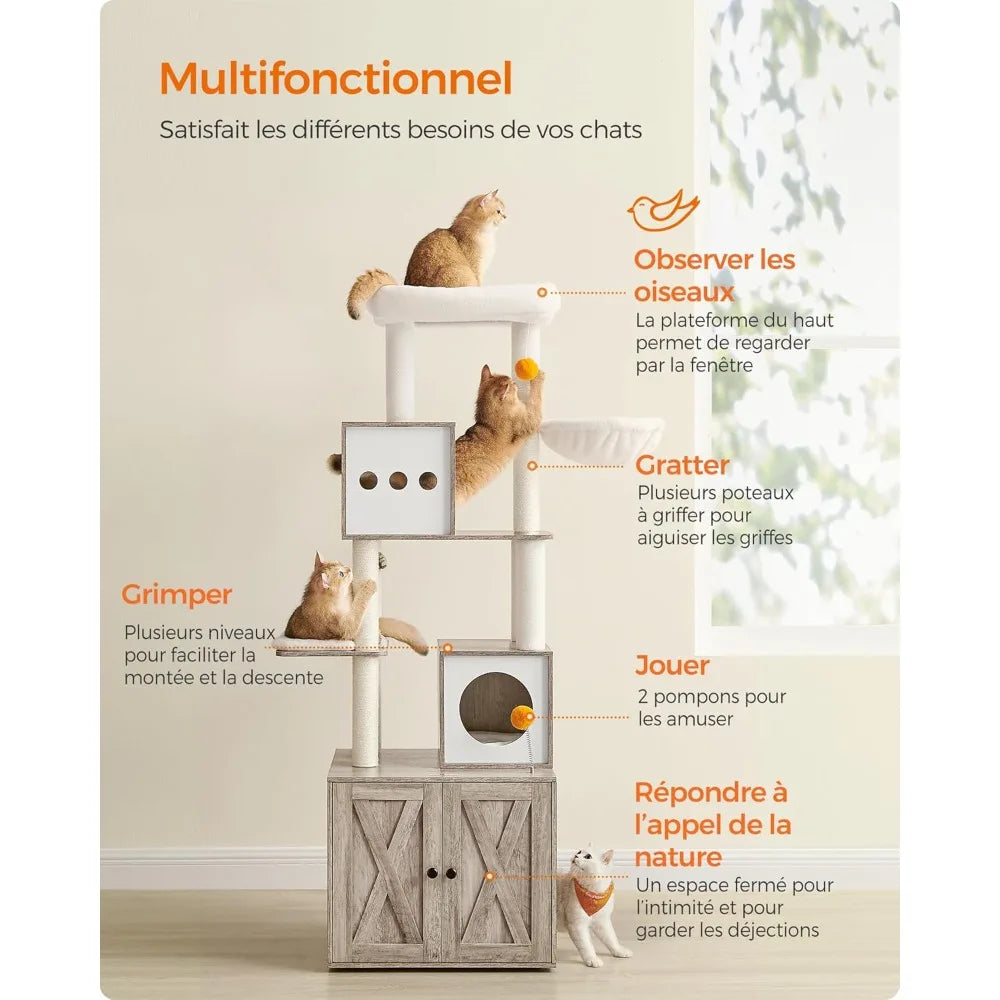 Arbre à Chat gris avec Litière