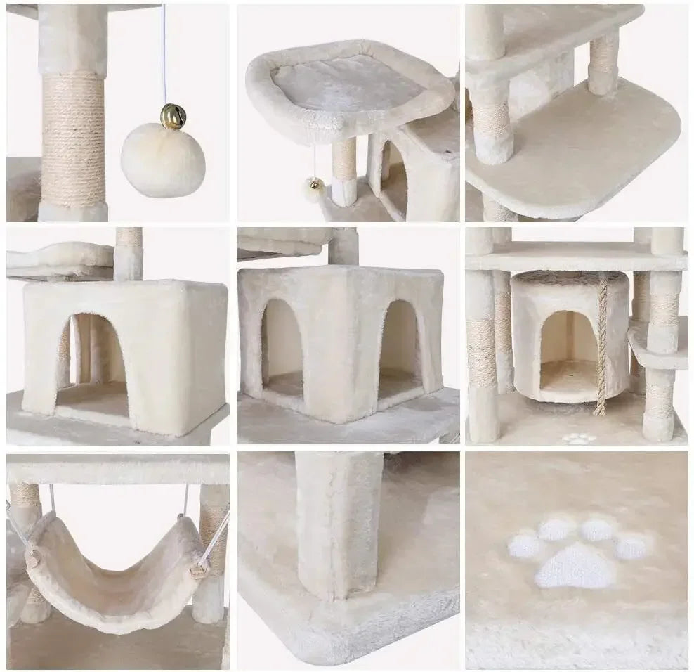 Arbre à Chat Beige avec Hamac et Double Niches