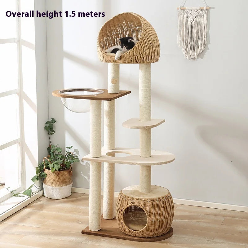 Arbre à Chat Blanc avec Niche en Bois