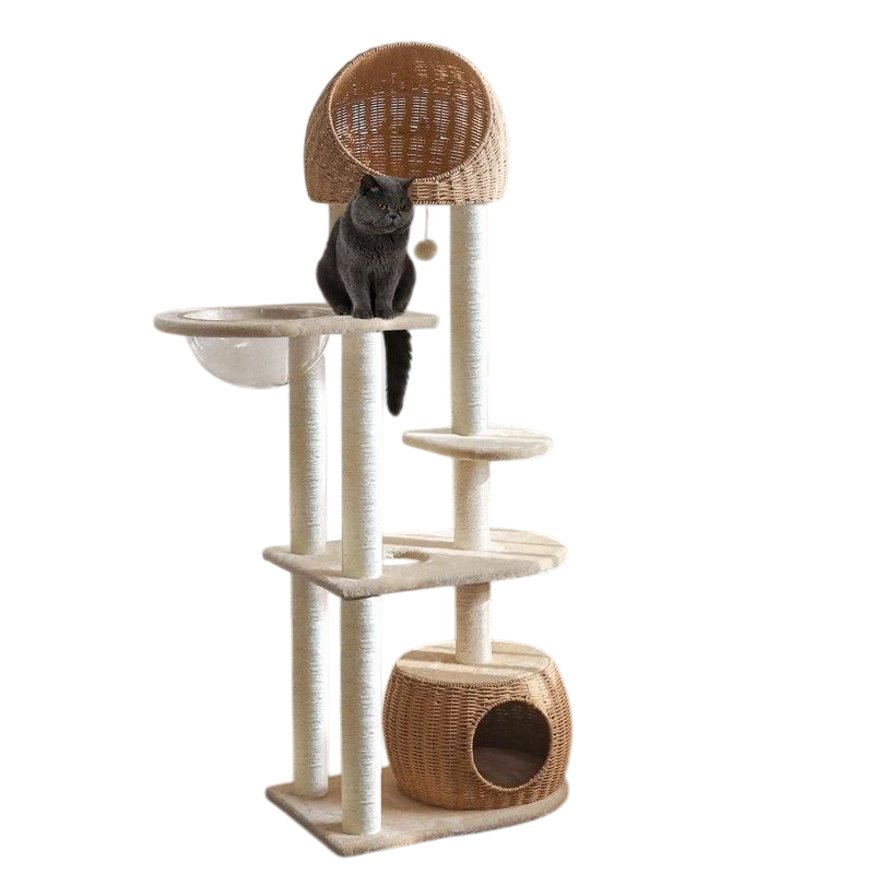 Arbre à Chat Blanc avec Niche en Bois