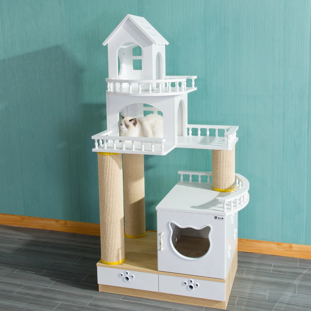 Arbre à Chat Blanc Maison