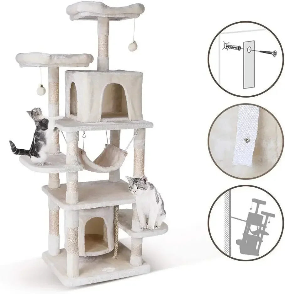 Arbre à Chat Beige avec Hamac et Double Niches