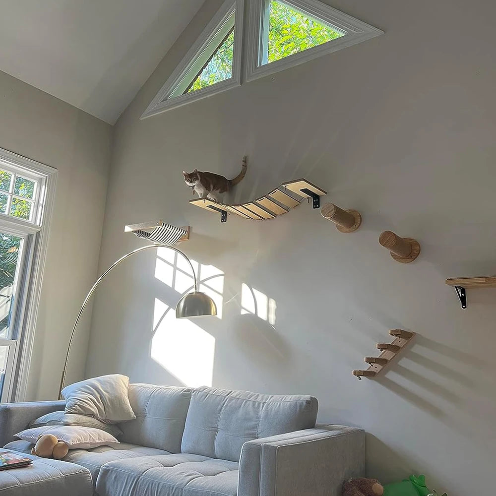 Arbre à Chat Mural en Bois