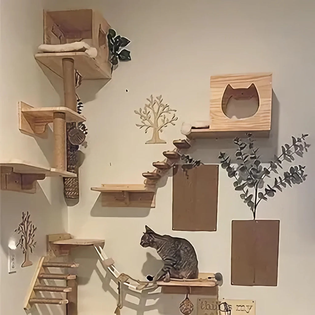 Arbre à Chat Mural en Bois