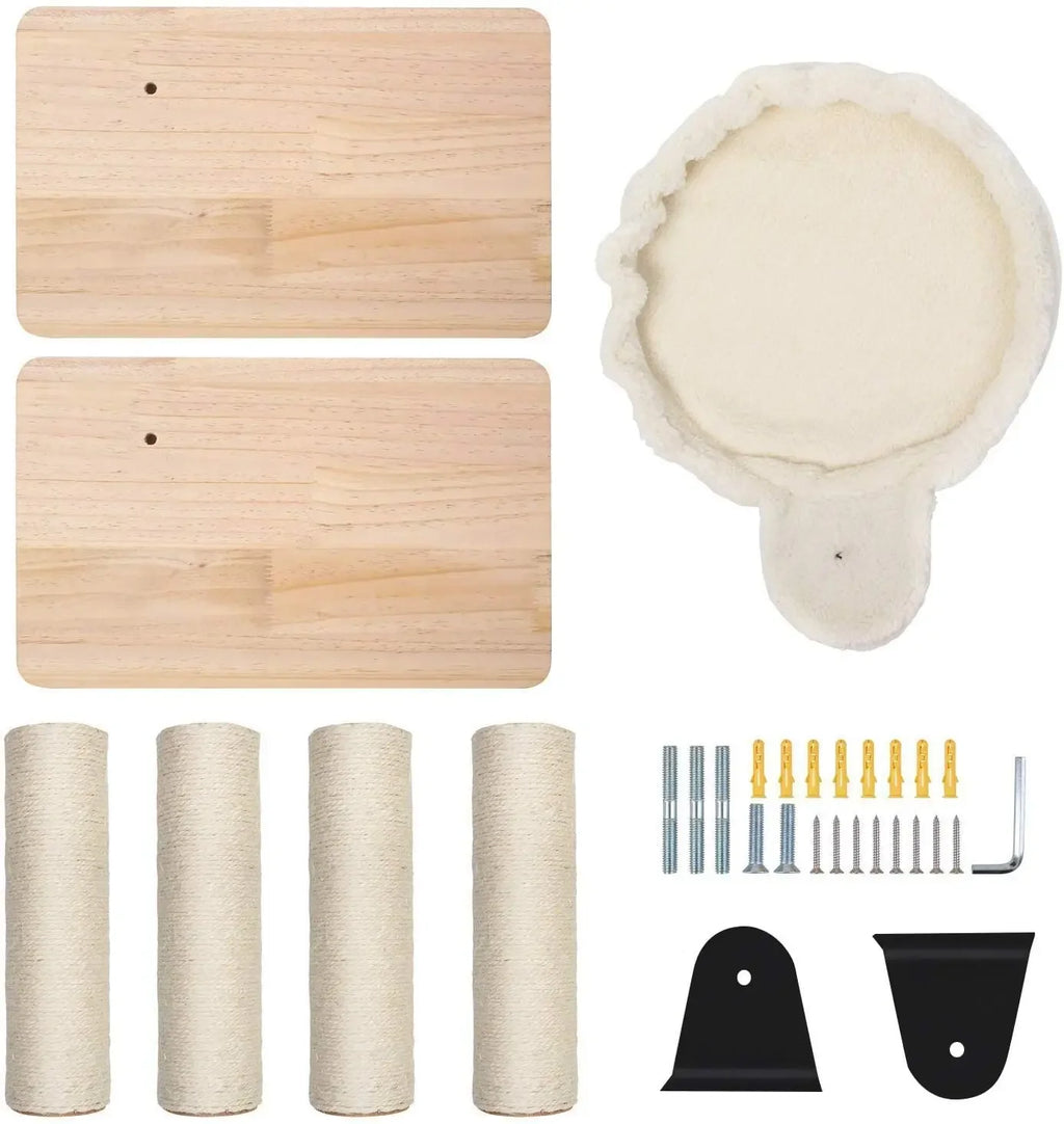 Arbre à Chat Mural Beige en Bois