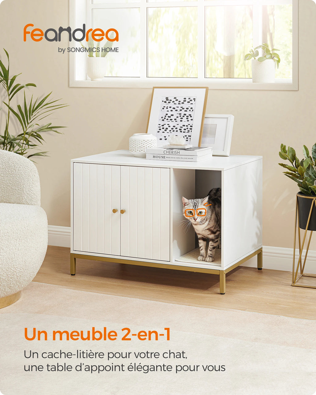 Meuble Blanc avec Litière