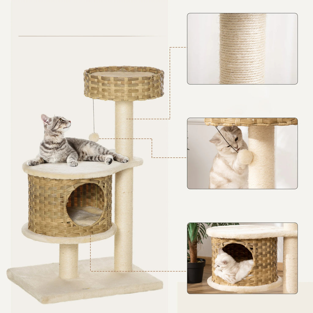 Arbre à Chat Beige et Bois avec une Niche