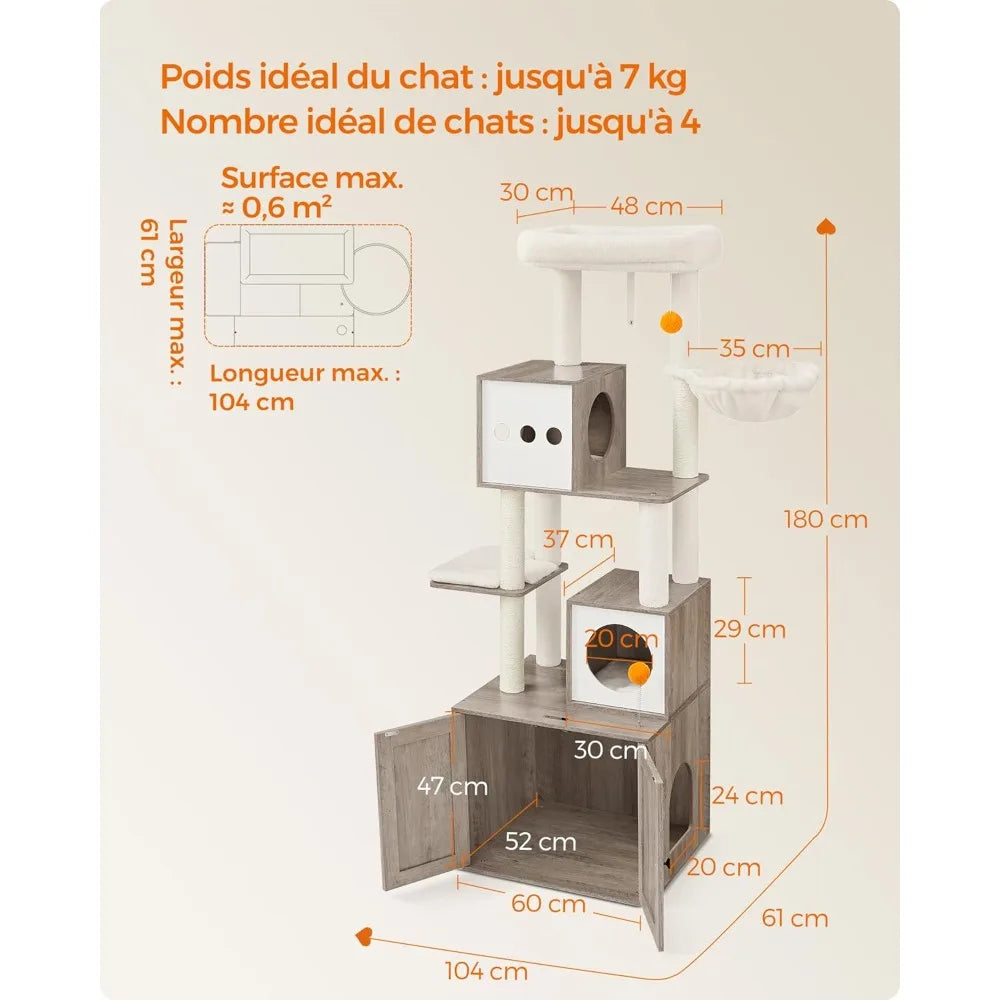 Arbre à Chat gris avec Litière