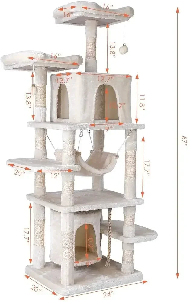 Arbre à Chat Beige avec Hamac et Double Niches