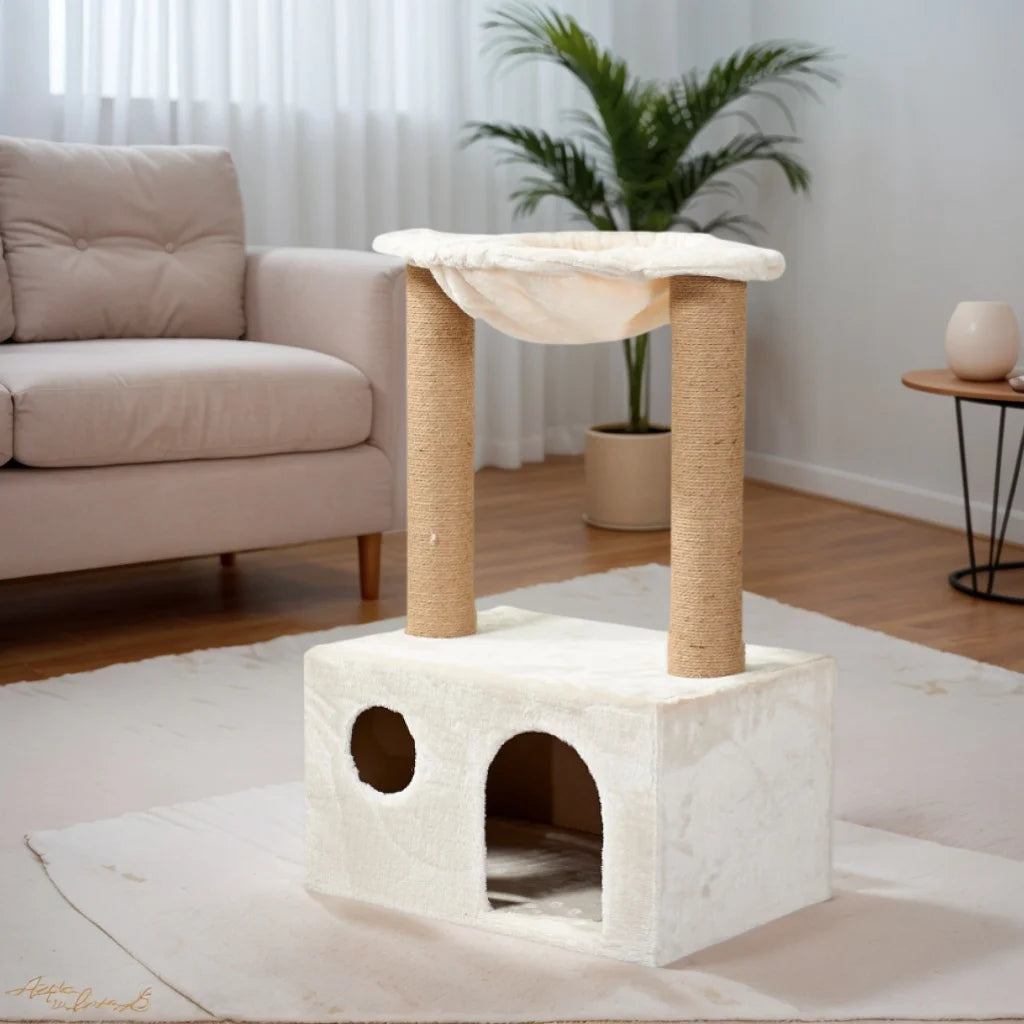 Arbre à Chat Blanc avec Perchoir