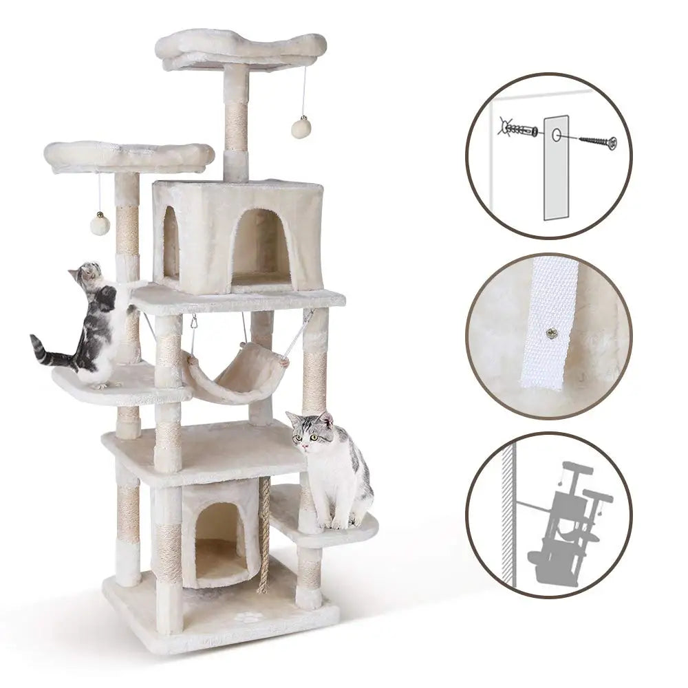 Arbre à Chat Beige avec Hamac et Double Niches