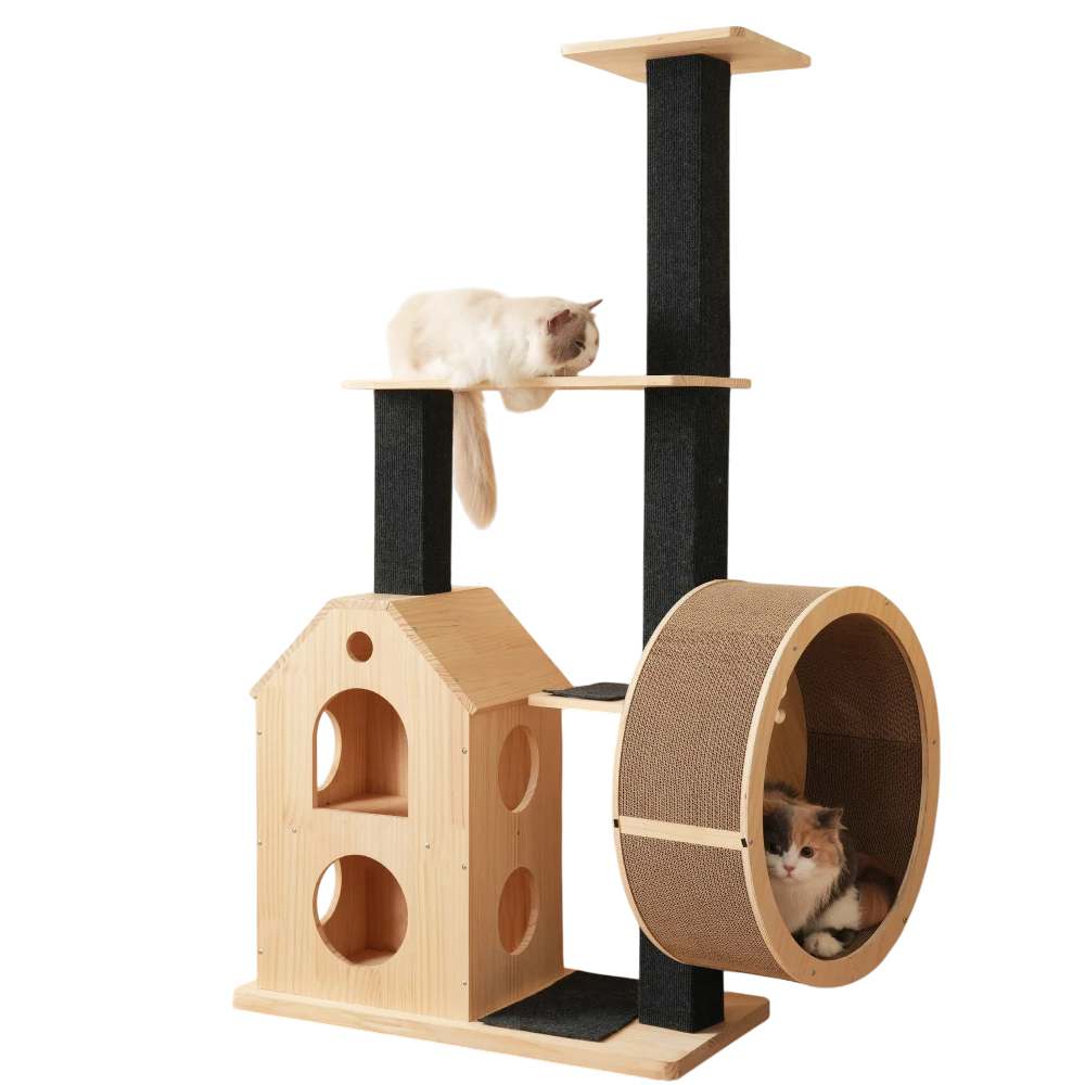 Arbre à chat en Bois avec Roue