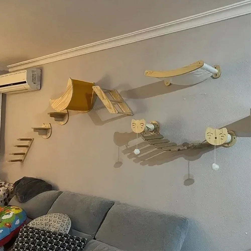 Arbre à Chat Mural en Bois