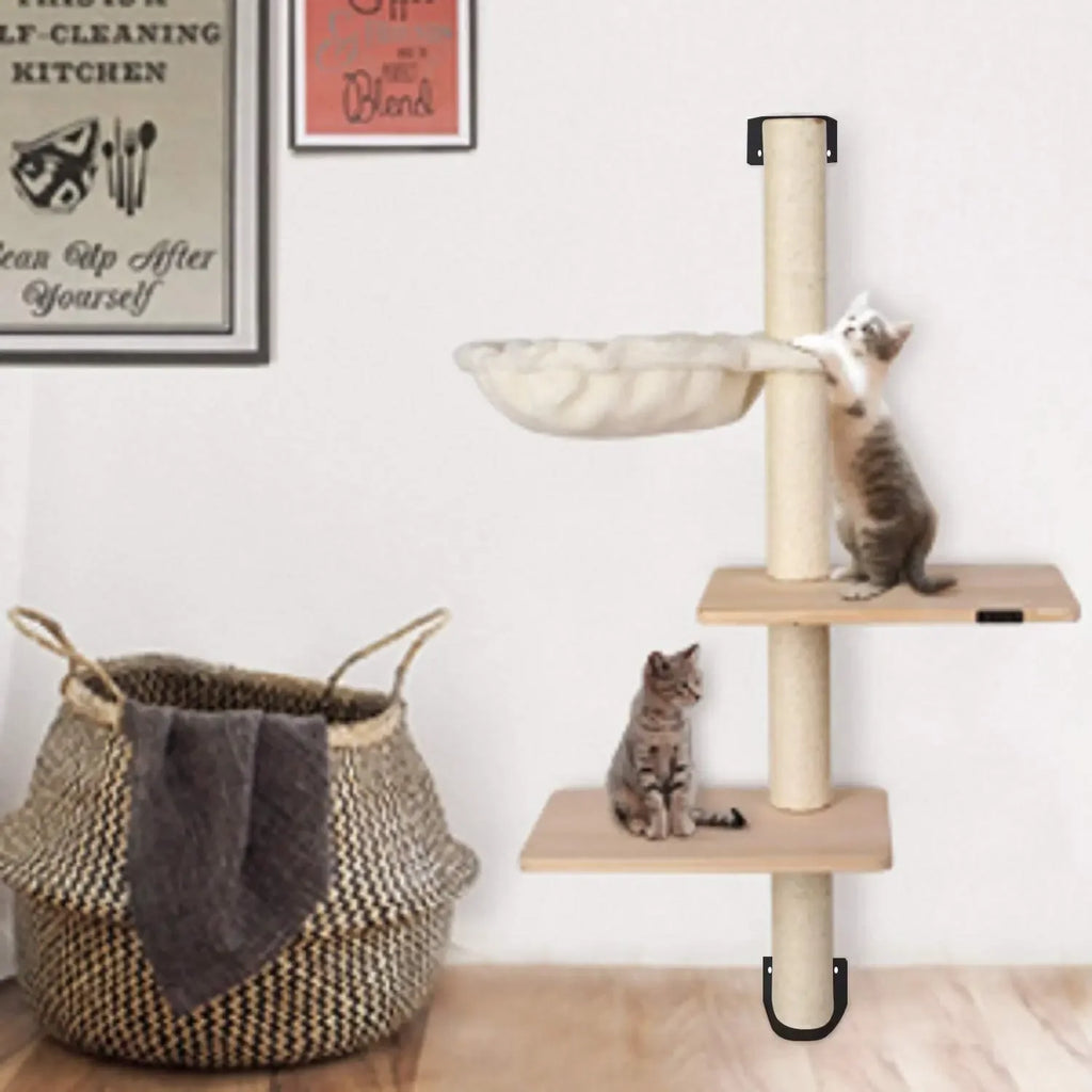 Arbre à Chat Mural Beige en Bois