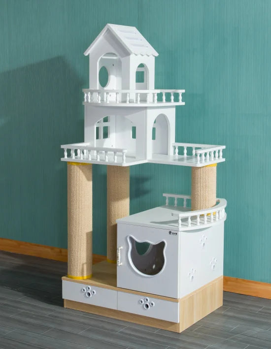 Arbre à Chat Blanc Maison