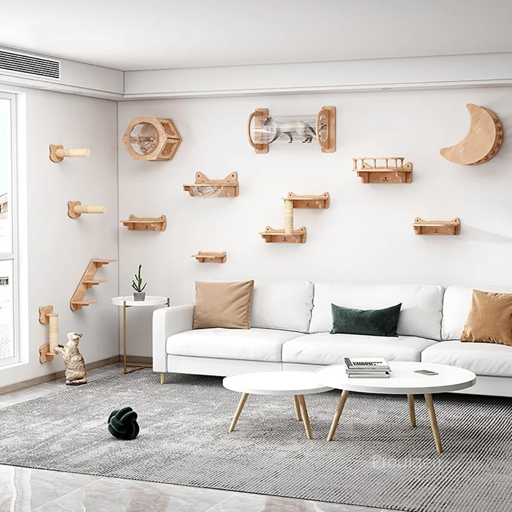 Arbre à Chat Mural en Bois Massif