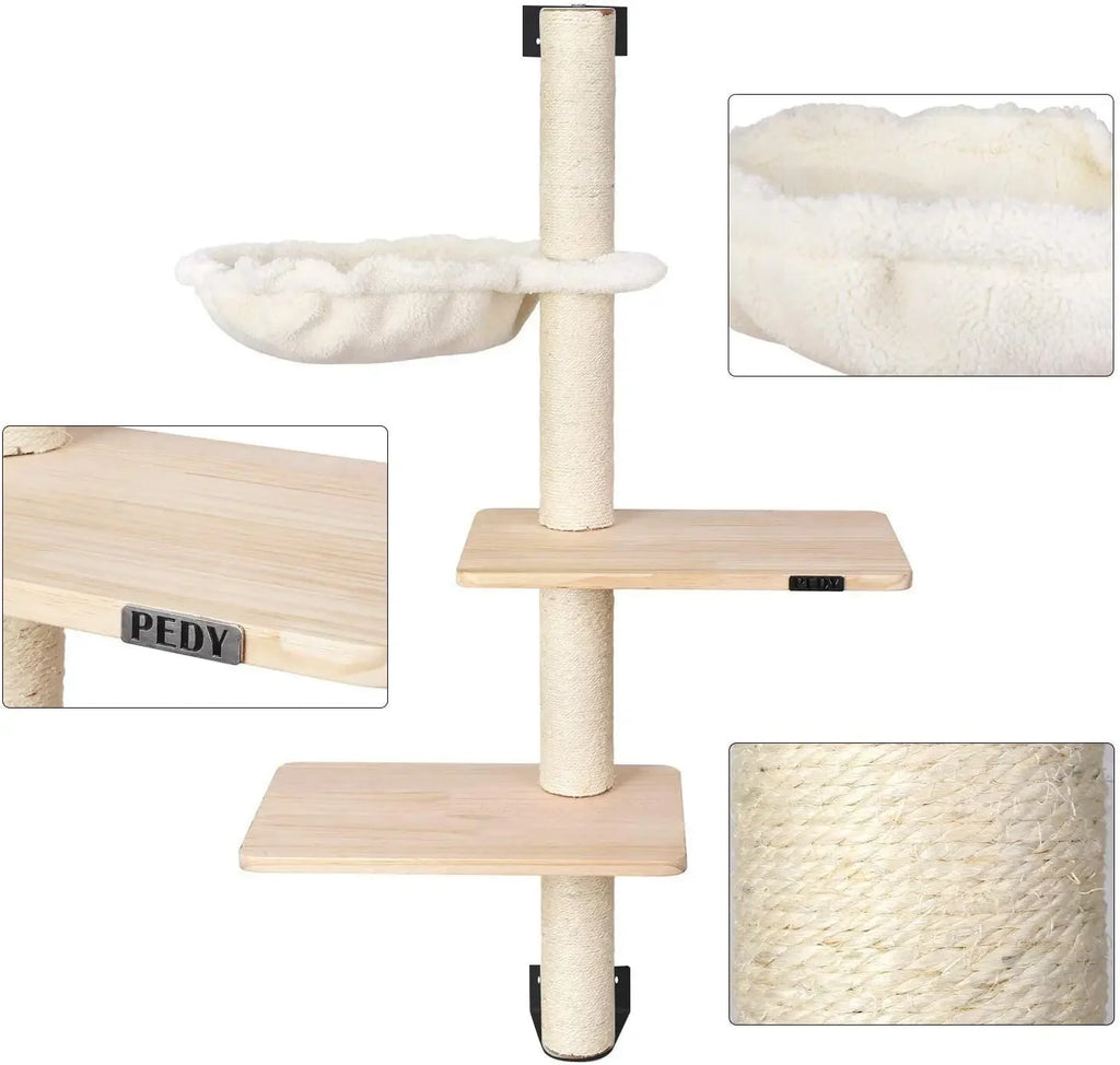 Arbre à Chat Mural Beige en Bois