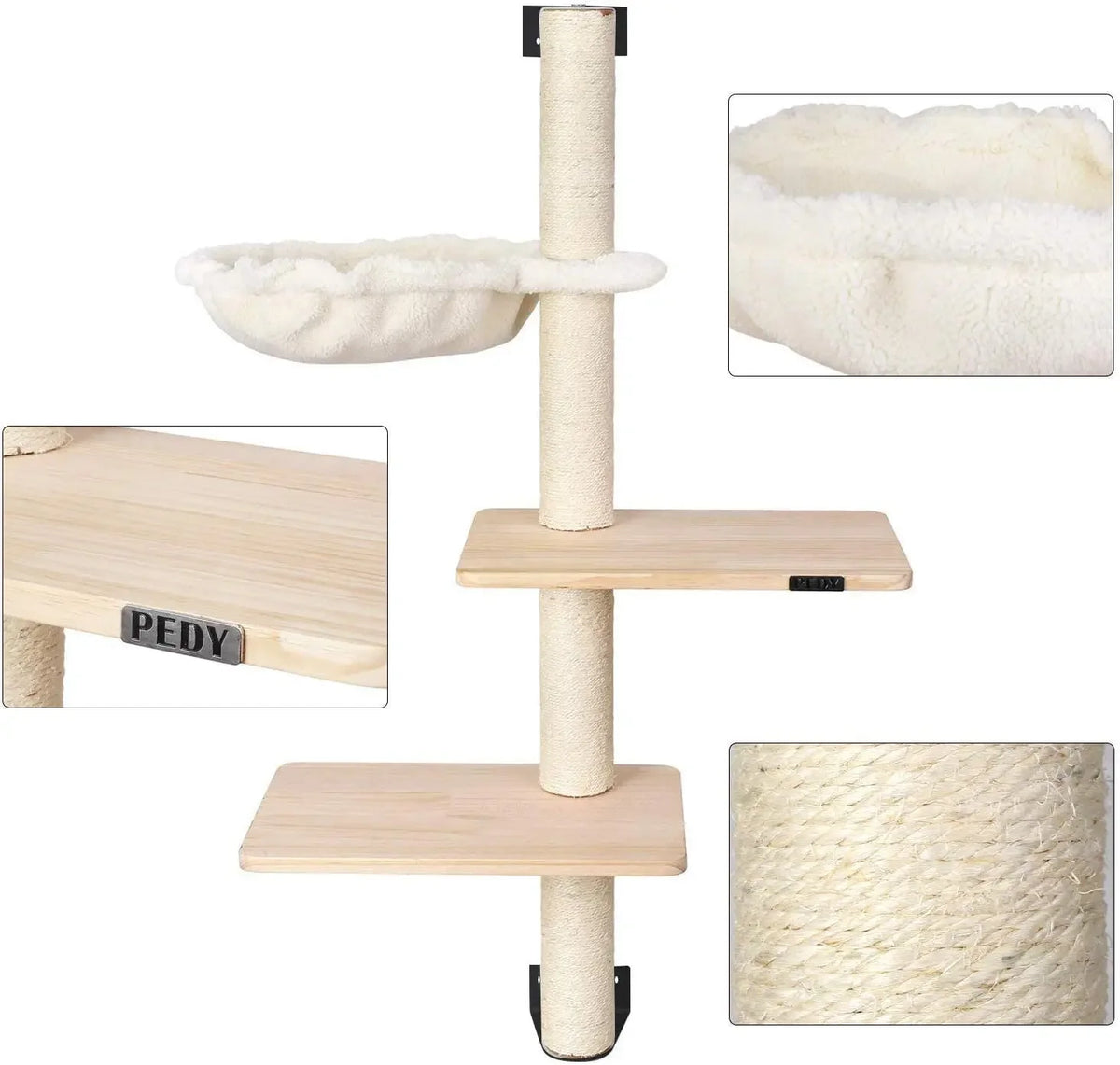 Arbre à Chat Mural Beige en Bois